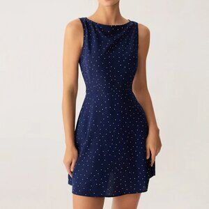 Blue Polka Dot Sleeveless Cut Out Mini Dress